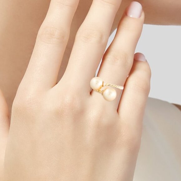 DAVID YURMAN 18K YELLOW GOLD PEARL & DIAMOND SOLARI BYPASS COCKTAIL RING - Picture 9 of 10